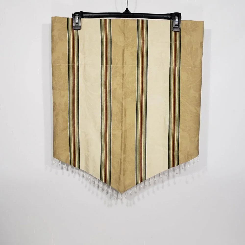 Waverly Cream Green Burgundy Striped Valance with beads 50